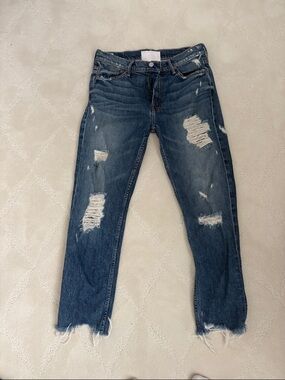 MOTHER Distressed Boyfriend Jeans in Dark Blue